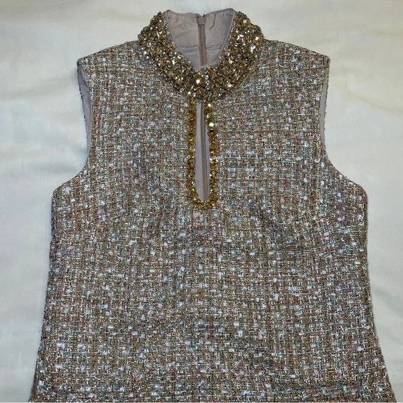 Self-Portrait- Gold Tinsel Boucle Embellished Mini Dress Size US 6 Cocktail - Picture 3 of 10